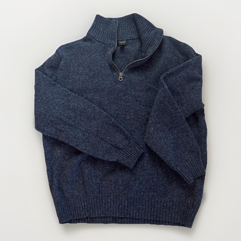 J.Crew Womens L Navy Blue 100% Lambswool Quarter Zip Pullover Knit Sweater EUC